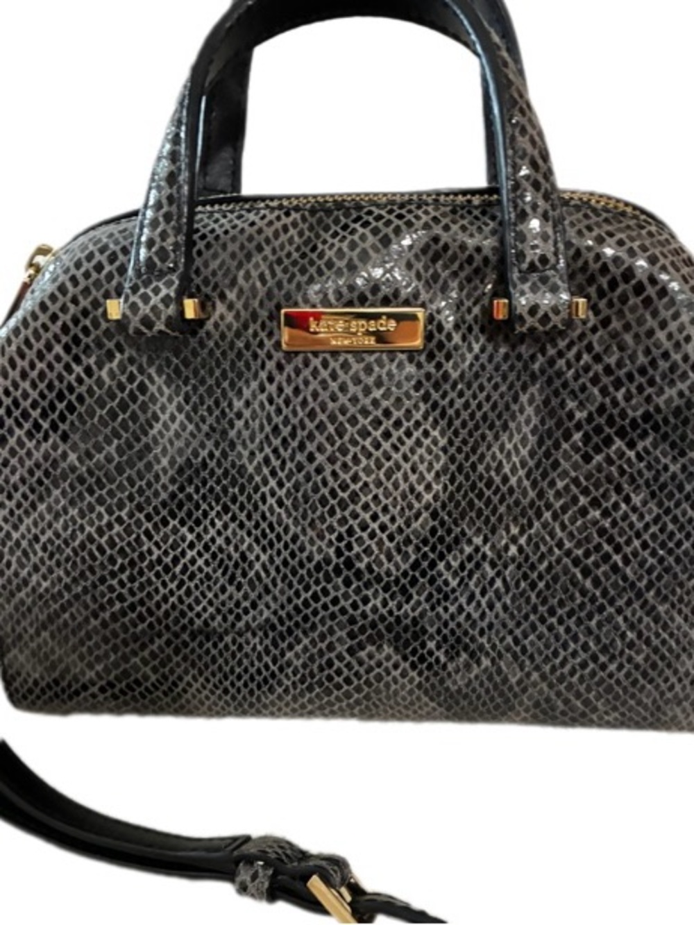 KATE SPADE EZuC mini mira leather purse snakeskin tote crossbody grey